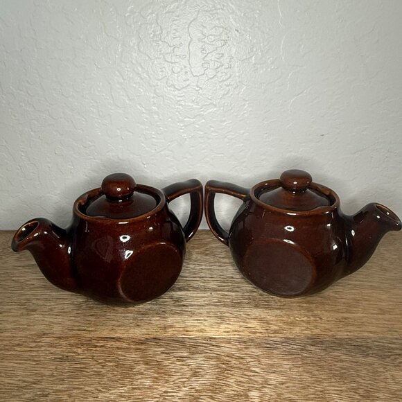 Vintage 1950s Brown Drip Glaze Personal Tea Pots With Lids - Set Of 2 - Made In - Picture 15 of 15